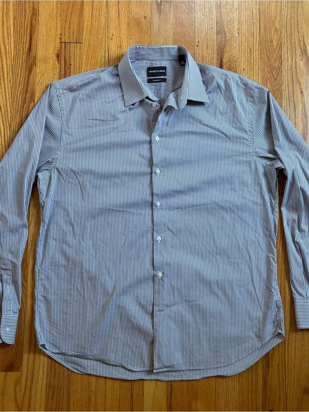 Emporio Armani Men's Blue & White Micro-Check Dress Shirt 17